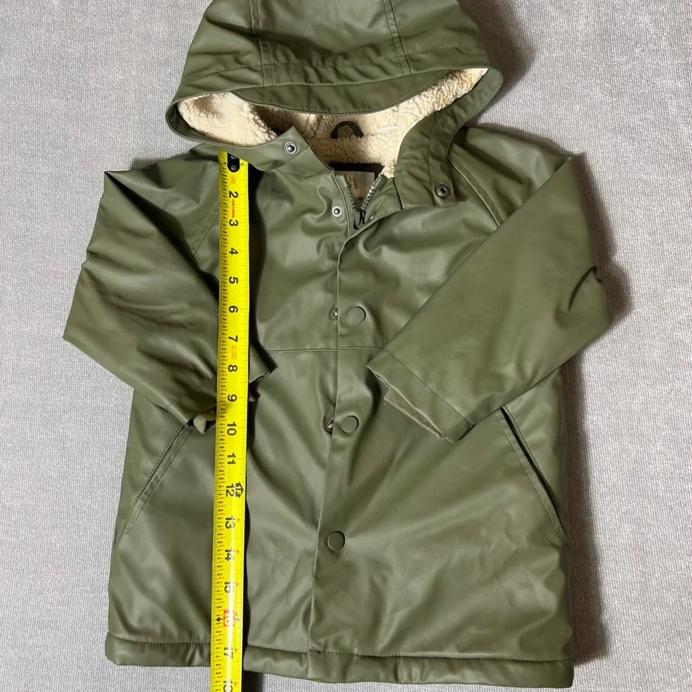 Zara Baby Olive Green Hooded Raincoat Faux Shearling Lined 18-24 Months